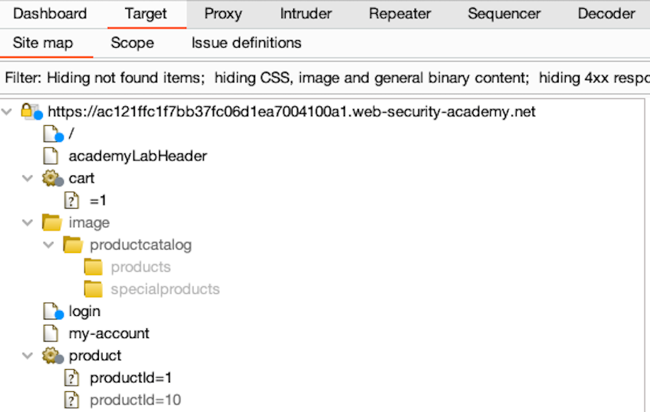 Site map populated from browser