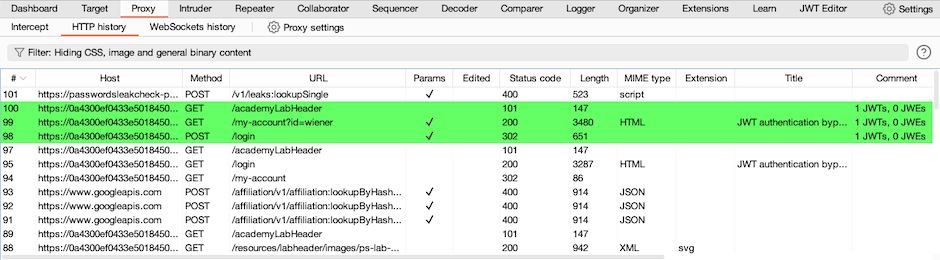 Identify a request with a JWT